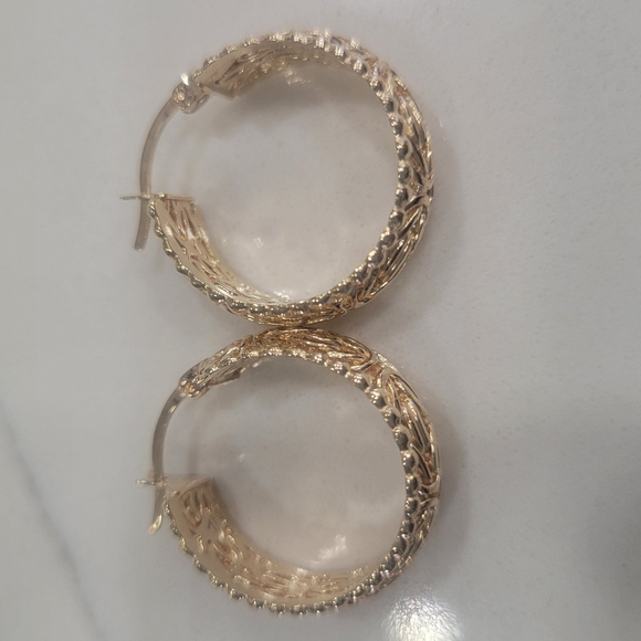 Ross Simon Sterling Silver Gold Plated Textured Statement Earrings - Picture 2 of 6